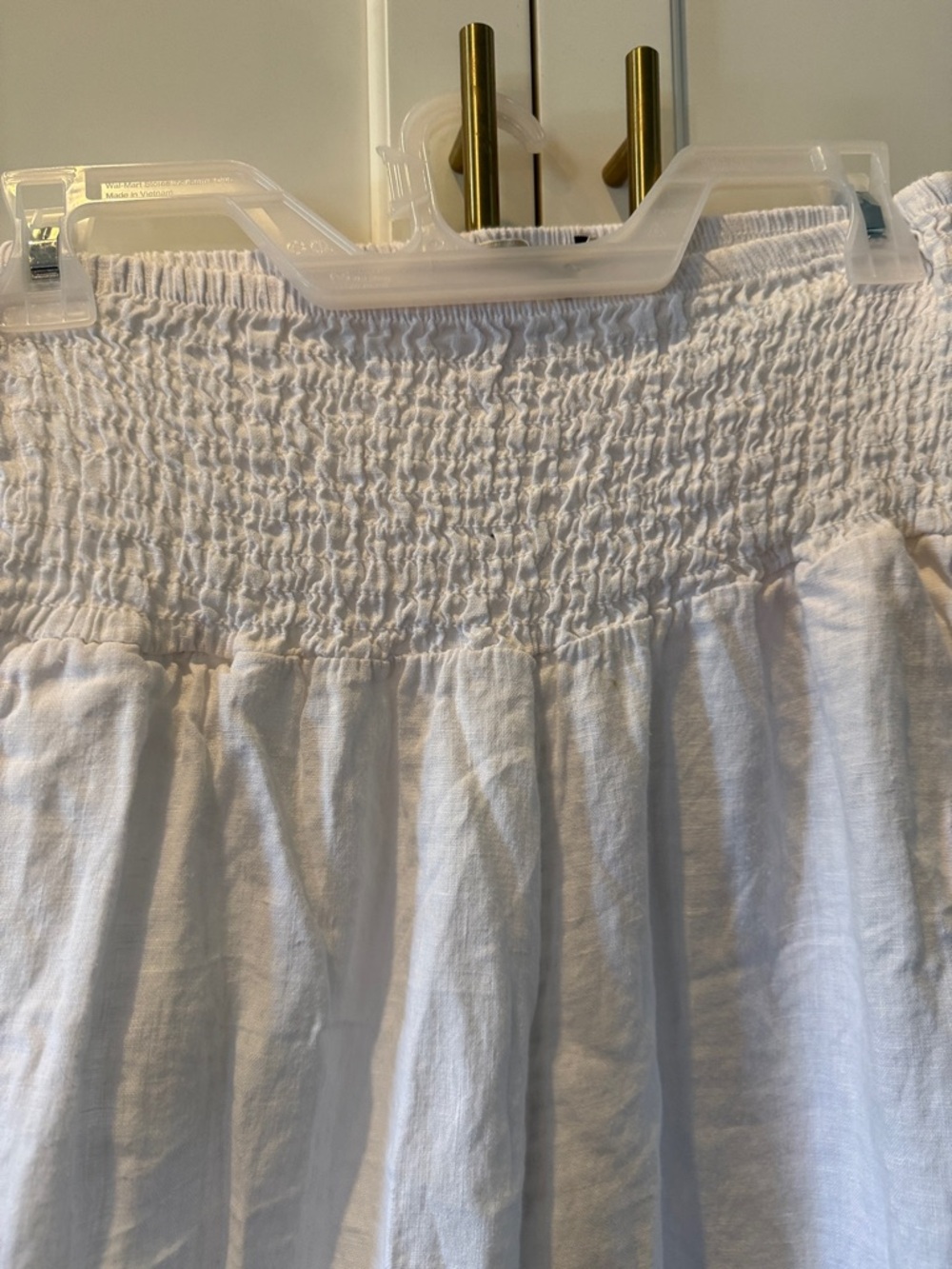White Wide Leg Smocked-Waist Pants Made in Italy Linen - Picture 3 of 7